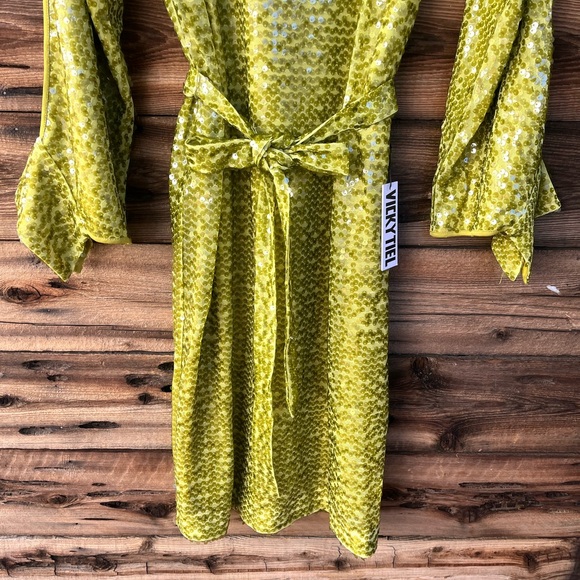 VICKY TIEL | NWT Lime Green Sequin Dress S - Picture 3 of 8